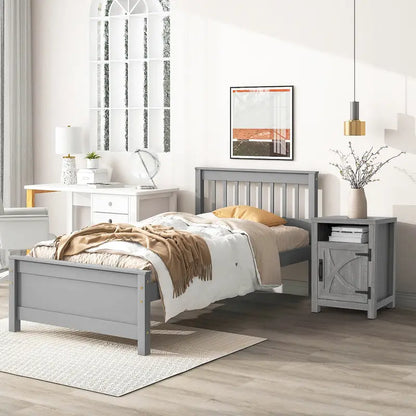 Walnut Barn Door Sofa End Table Nightstand Bedside Table with Storage Shelf