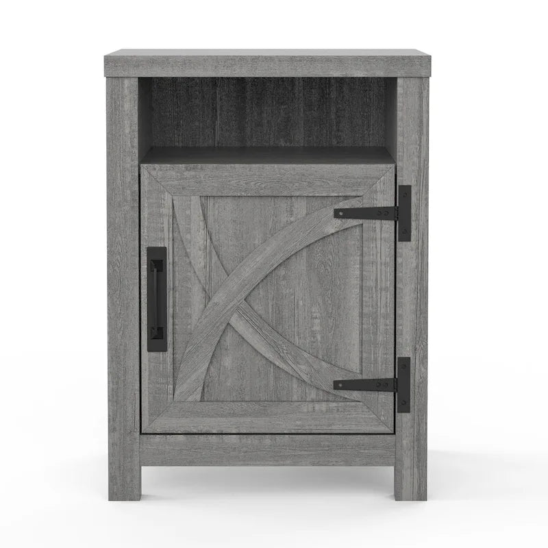 Walnut Barn Door Sofa End Table Nightstand Bedside Table with Storage Shelf
