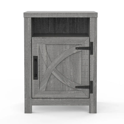 Walnut Barn Door Sofa End Table Nightstand Bedside Table with Storage Shelf