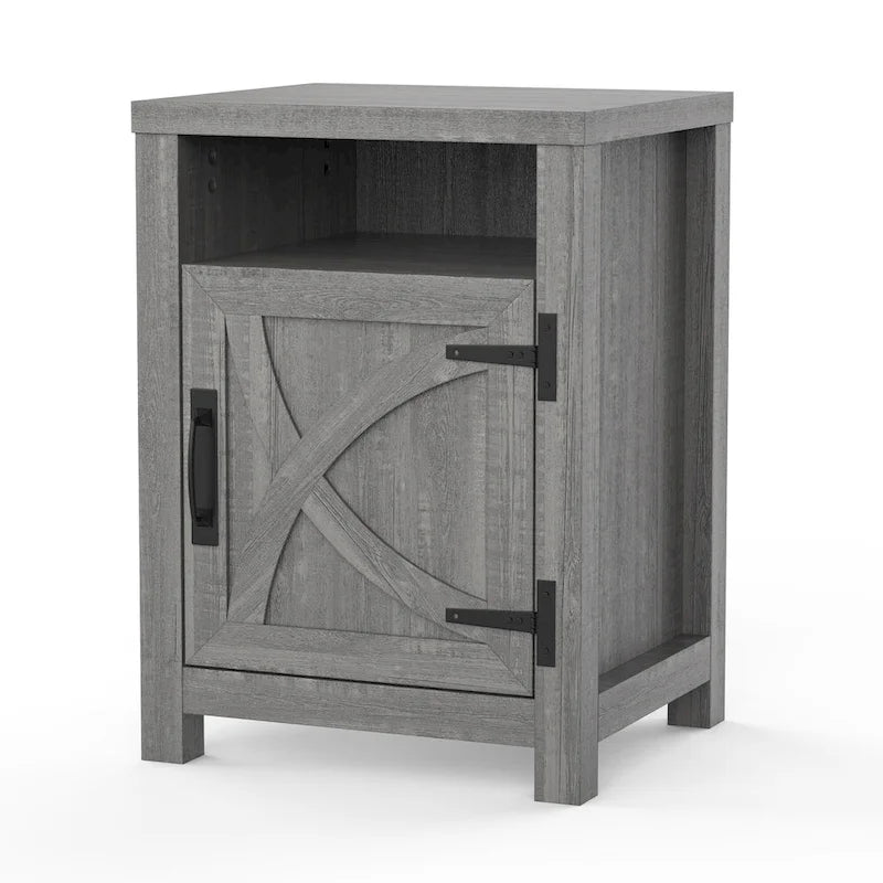 Walnut Barn Door Sofa End Table Nightstand Bedside Table with Storage Shelf