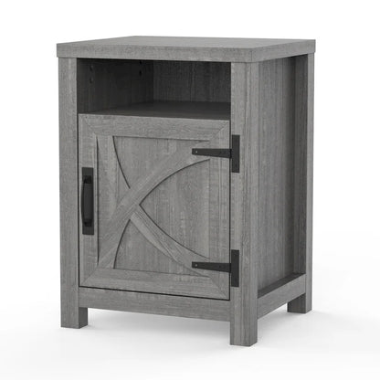 Walnut Barn Door Sofa End Table Nightstand Bedside Table with Storage Shelf