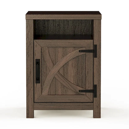 Walnut Barn Door Sofa End Table Nightstand Bedside Table with Storage Shelf