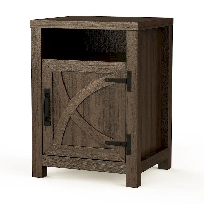 Walnut Barn Door Sofa End Table Nightstand Bedside Table with Storage Shelf