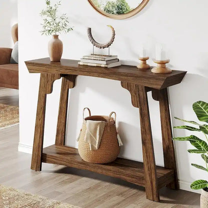 Wood Console Table, 2-Tier Narrow Entryway Table with Storage Shelf