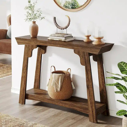 Wood Console Table, 2-Tier Narrow Entryway Table with Storage Shelf