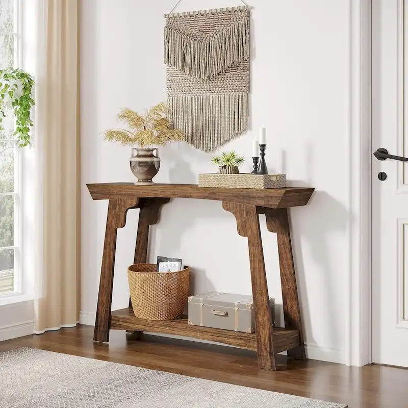 Wood Console Table, 2-Tier Narrow Entryway Table with Storage Shelf