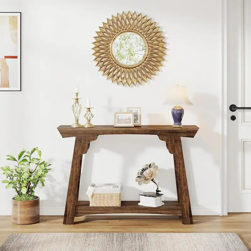 Wood Console Table, 2-Tier Narrow Entryway Table with Storage Shelf