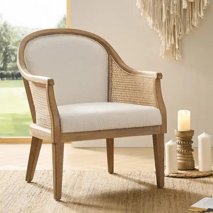 Danilo Farmhouse Rattan Solid Wood Armchair with Solid Wood Legs by HULALA HOME