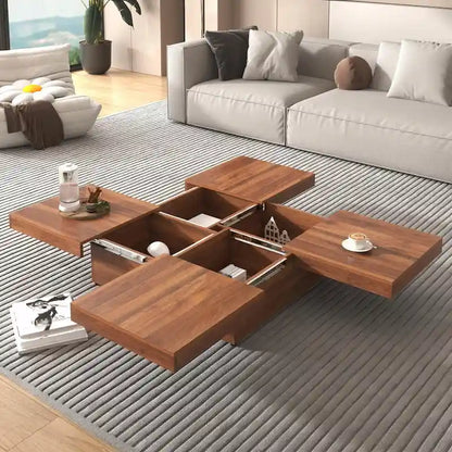 39.4 Square Marble Veneer Coffee Table with Sliding Top Storage