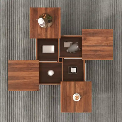 39.4 Square Marble Veneer Coffee Table with Sliding Top Storage