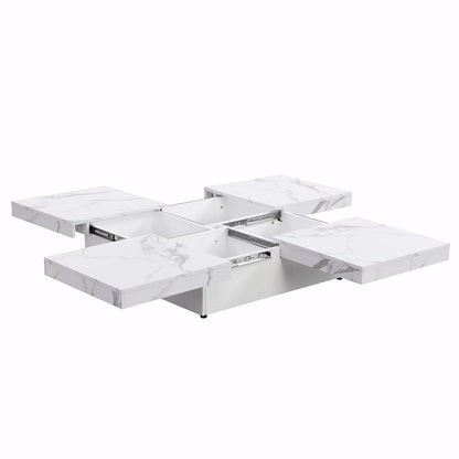 39.4 Square Marble Veneer Coffee Table with Sliding Top Storage