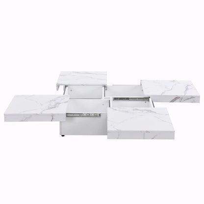 39.4 Square Marble Veneer Coffee Table with Sliding Top Storage