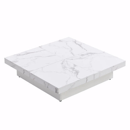 39.4 Square Marble Veneer Coffee Table with Sliding Top Storage