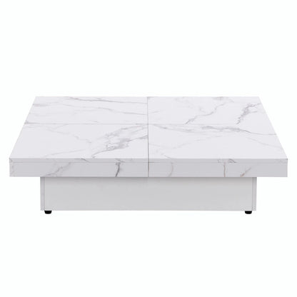 39.4 Square Marble Veneer Coffee Table with Sliding Top Storage
