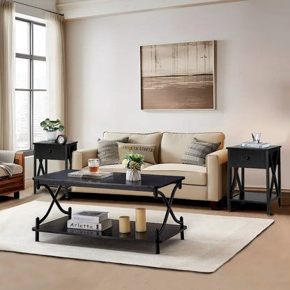 Javlergo Modern 3 Piece Coffee Table Set for Living Room Includes Wood Coffee Table and End Table Set of 2