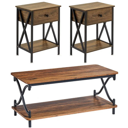 Javlergo Modern 3 Piece Coffee Table Set for Living Room Includes Wood Coffee Table and End Table Set of 2