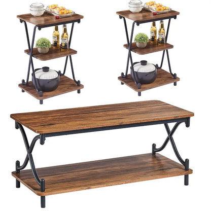 Javlergo Modern 3 Piece Coffee Table Set for Living Room Includes Wood Coffee Table and End Table Set of 2