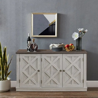 48 Rustic Wood Finish Buffet Cabinet with 3 Doors - Ample Storage - 48 in Width