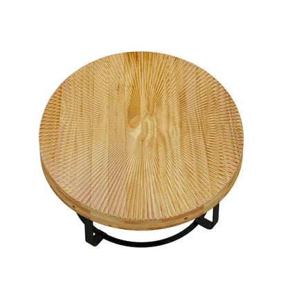 Modern Round Coffee Table Wooden Carving Pattern Coffee Table with Metal Legs