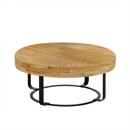 Modern Round Coffee Table Wooden Carving Pattern Coffee Table with Metal Legs