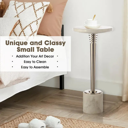 Contemporary Marble Pedestal Drink Table Round Accent Table