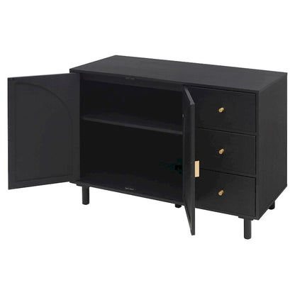 2 Doors Rattan Storage Cabinet with Adjustable Shelves and 3 Drawers
