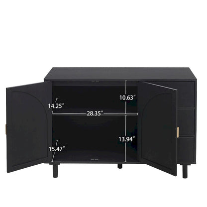 2 Doors Rattan Storage Cabinet with Adjustable Shelves and 3 Drawers