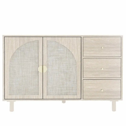 2 Doors Rattan Storage Cabinet with Adjustable Shelves and 3 Drawers