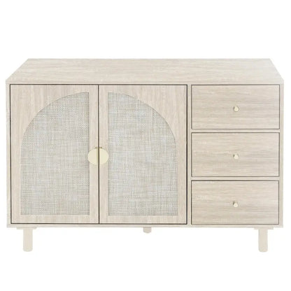 2 Doors Rattan Storage Cabinet with Adjustable Shelves and 3 Drawers