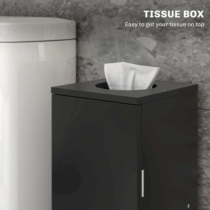 HOMCOM Toilet Paper Cabinet, Small Bathroom Corner Floor Cabinet with Doors and Shelves, Thin Storage Bathroom Organizer