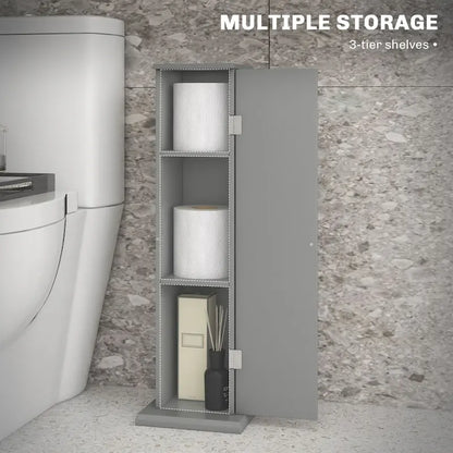 HOMCOM Toilet Paper Cabinet, Small Bathroom Corner Floor Cabinet with Doors and Shelves, Thin Storage Bathroom Organizer