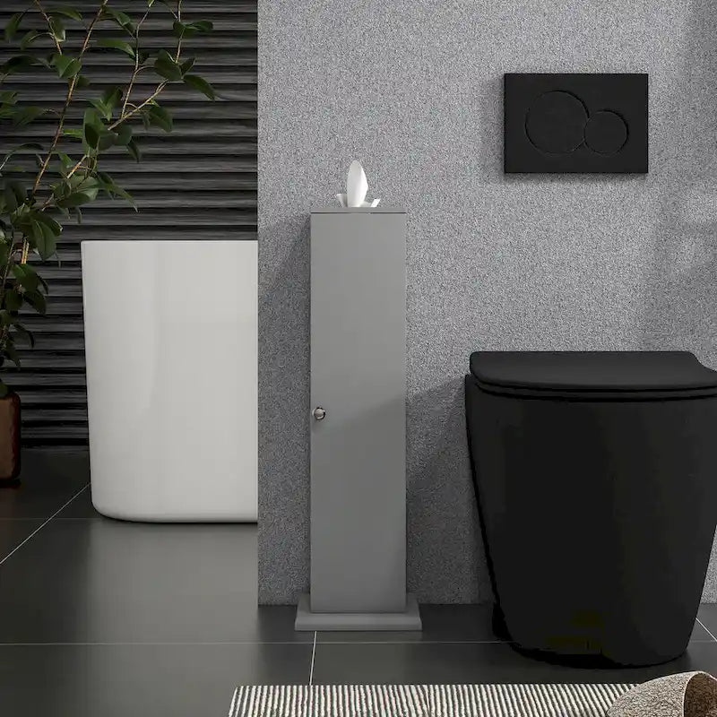 HOMCOM Toilet Paper Cabinet, Small Bathroom Corner Floor Cabinet with Doors and Shelves, Thin Storage Bathroom Organizer