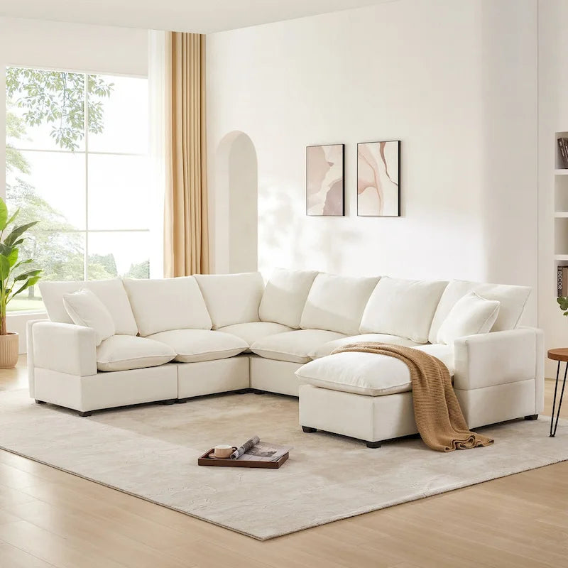 Nestfair Modern U Shape Modular Sofa 7 Seat Chenille Sectional Couch Set with 2 Pillows Included