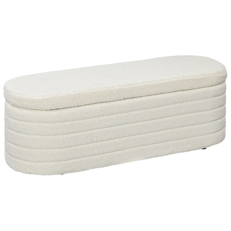 HOMCOM 46 Storage Ottoman Bench, Teddy Fleece Upholstered Boucle Storage Bench with Wood Frame, Bedroom Bench for Living Room