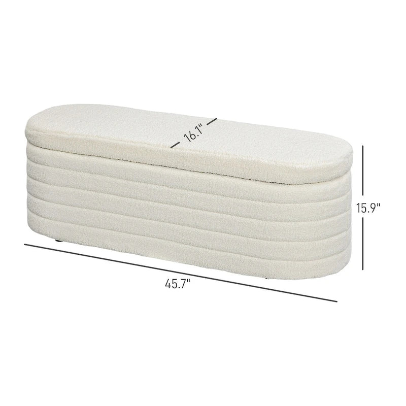 HOMCOM 46 Storage Ottoman Bench, Teddy Fleece Upholstered Boucle Storage Bench with Wood Frame, Bedroom Bench for Living Room