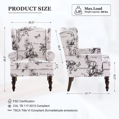 Accent Armchair with Turned Legs Set of 2 Blue/ Beige / Grey