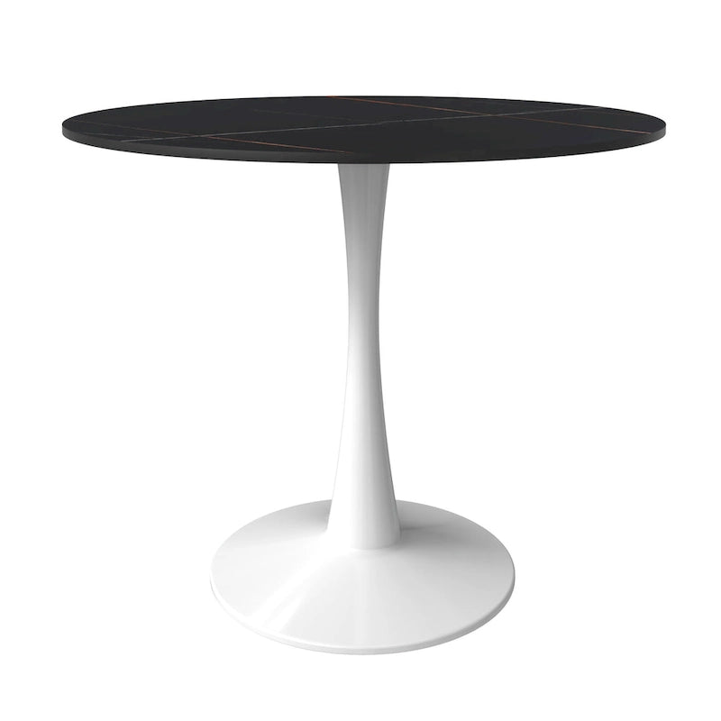 Bristol Round Dining Table for 4, 35 Sintered Stone Tabletop with White Stainless Steel Pedestal Base