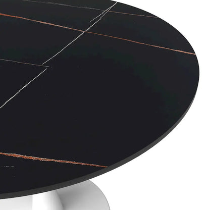 Bristol Round Dining Table for 4, 35 Sintered Stone Tabletop with White Stainless Steel Pedestal Base