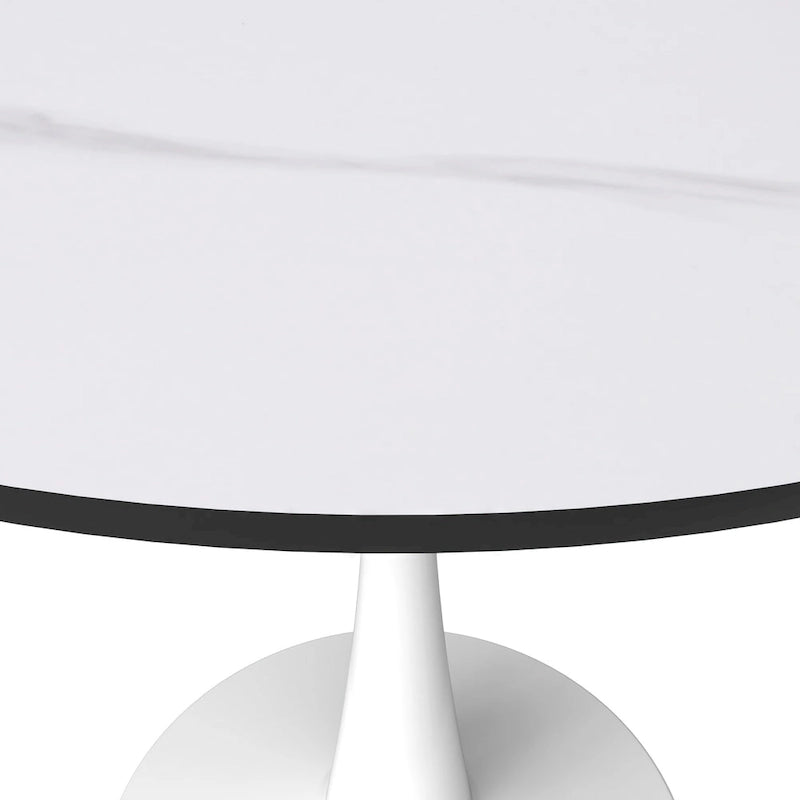 Bristol Round Dining Table for 4, 35 Sintered Stone Tabletop with White Stainless Steel Pedestal Base