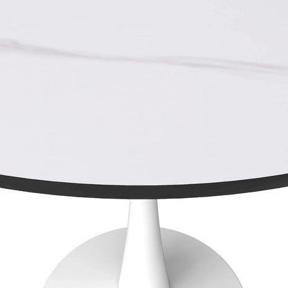 Bristol Round Dining Table for 4, 35 Sintered Stone Tabletop with White Stainless Steel Pedestal Base