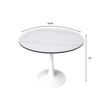 Bristol Round Dining Table for 4, 35 Sintered Stone Tabletop with White Stainless Steel Pedestal Base