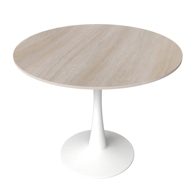 Bristol Round Dining Table for 4, 35 Sintered Stone Tabletop with White Stainless Steel Pedestal Base