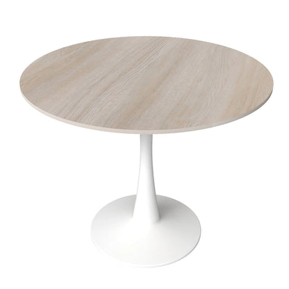 Bristol Round Dining Table for 4, 35 Sintered Stone Tabletop with White Stainless Steel Pedestal Base