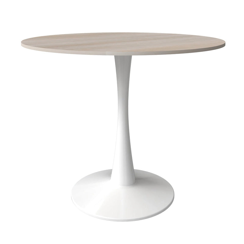 Bristol Round Dining Table for 4, 35 Sintered Stone Tabletop with White Stainless Steel Pedestal Base