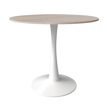 Bristol Round Dining Table for 4, 35 Sintered Stone Tabletop with White Stainless Steel Pedestal Base