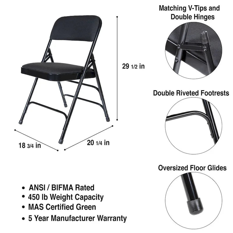Hampden Furnishings Bernadine Collection Fabric Triple Brace Folding Chair, Pack of 4