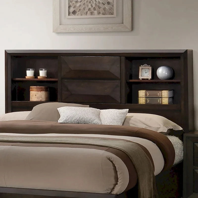 Furniture of America Zuloey Transitional Espresso Wood Bookcase Headboard Platform Bed with Footboard Storage Drawers
