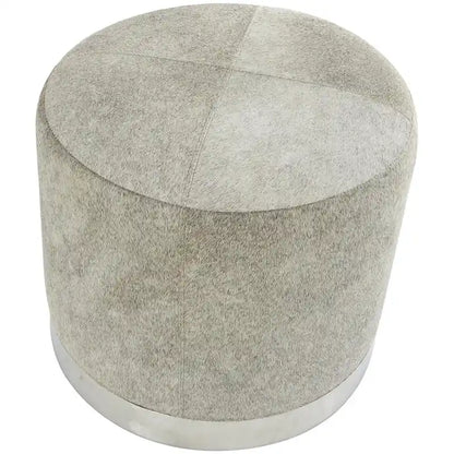 Leather Patchwork Living Room Stool with Silver Metal Base - Gray - Roche River Decor