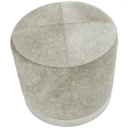 Leather Patchwork Living Room Stool with Silver Metal Base - Gray - Roche River Decor