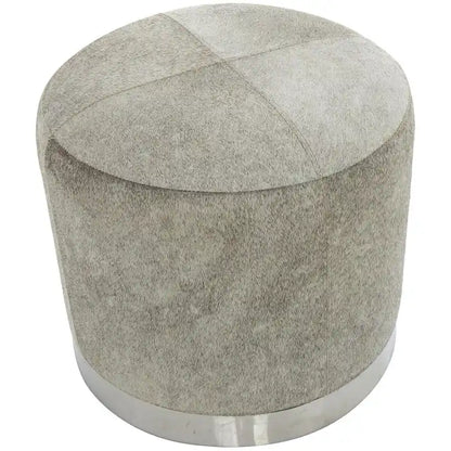 Leather Patchwork Living Room Stool with Silver Metal Base - Gray - Roche River Decor